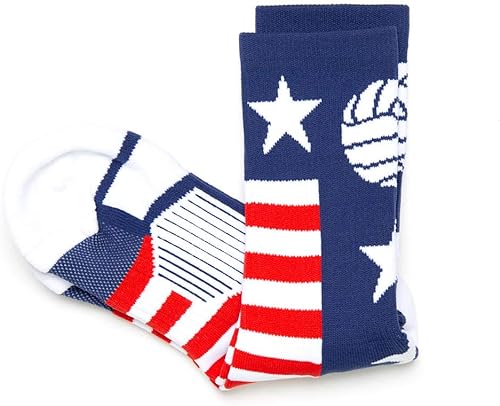 Miniatura 4 de Crew Woven Mid-Calf Volleyball Socks USA Red & White Blue