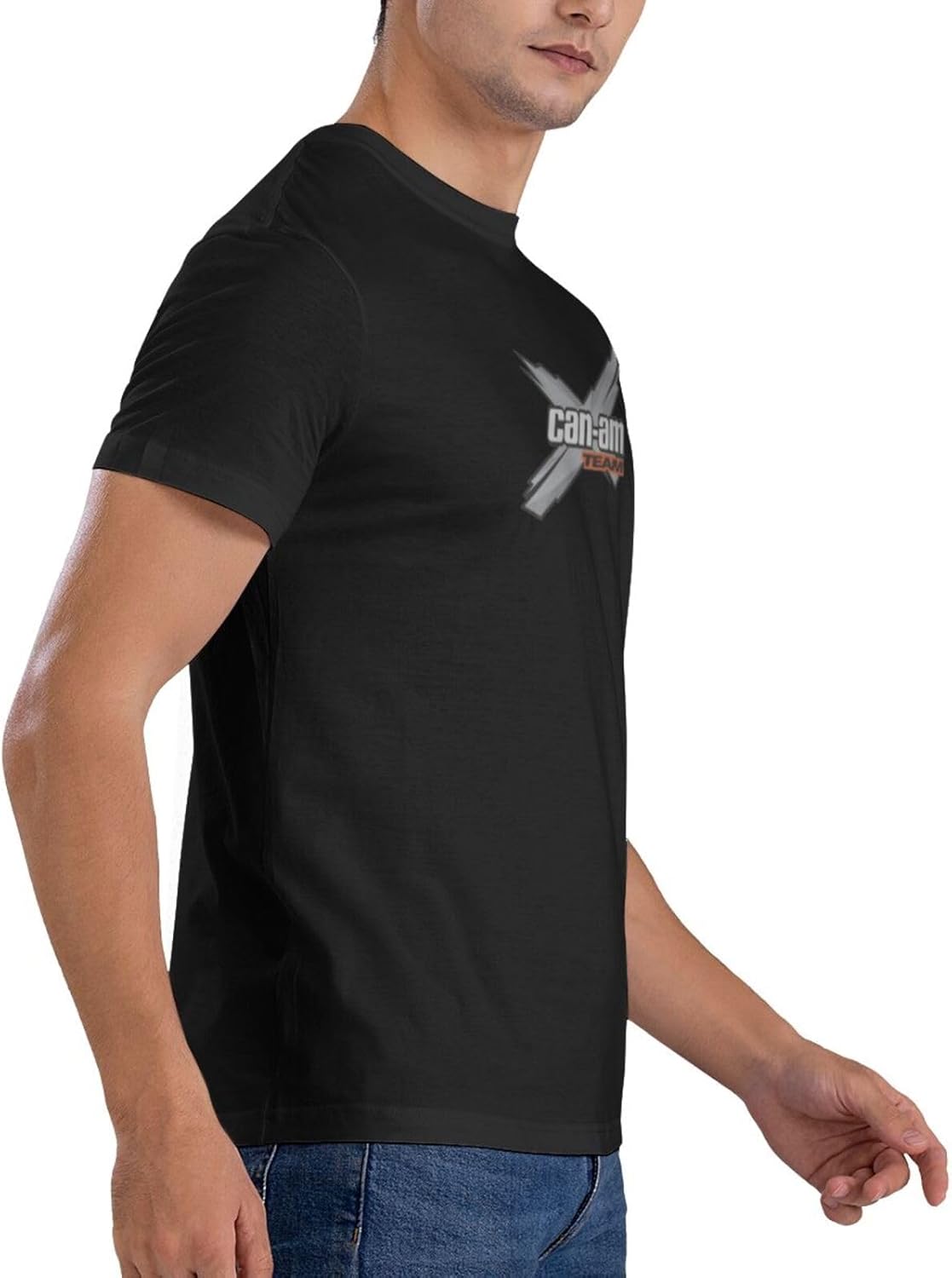 Can and am Casual Short Sleeved Men's Pure Cotton Round Neck T-Shirt Black - Image 8