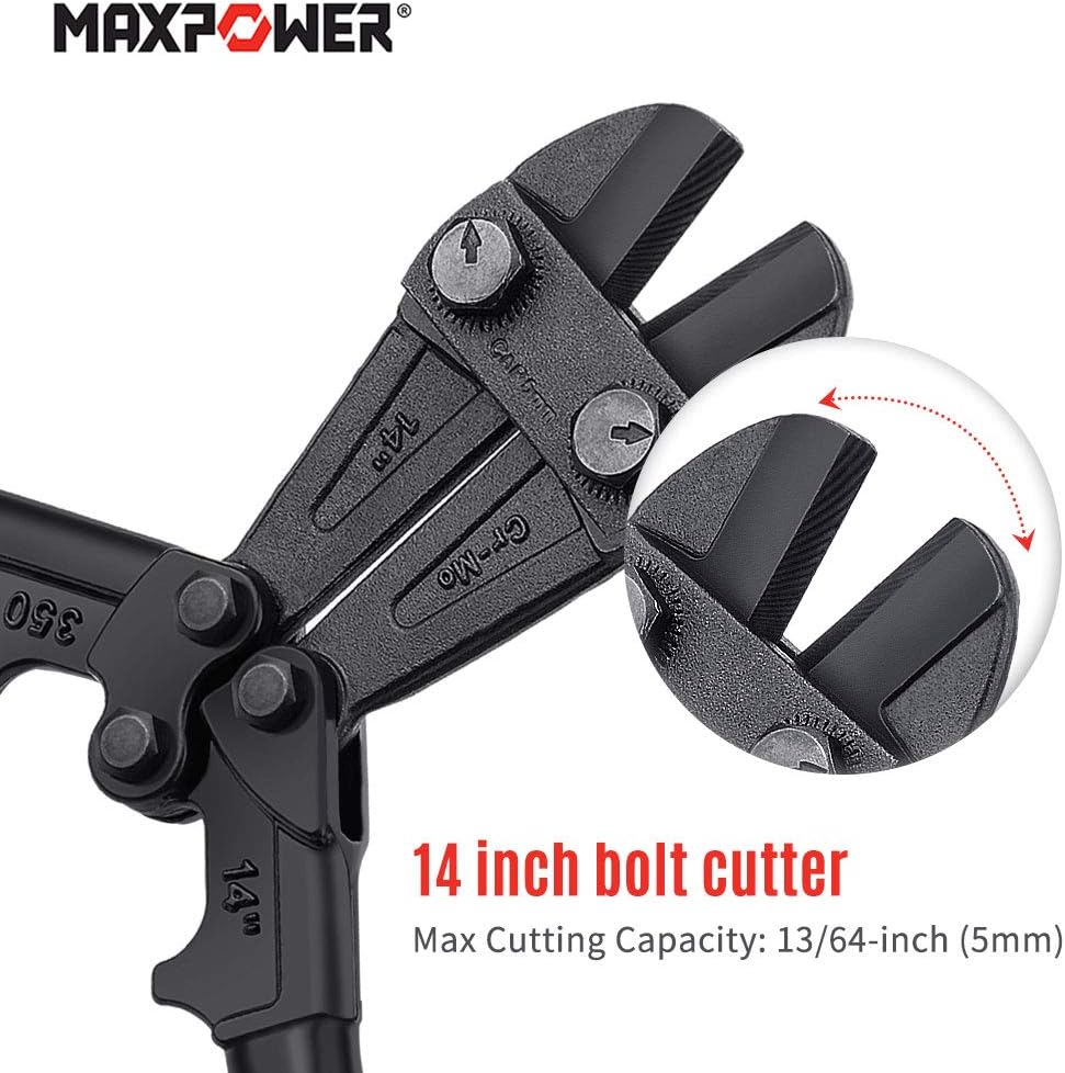MAXPOWER 14-Inch Heavy Duty Bolt Cutter, Hardened Chrome Molybdenum Steel Blade, Ergonomic Rubber Handle
