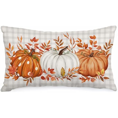 AACORS Fall Pumpkin Lumbar Pillow Cover 12x20 for Sofa, Thanksgiving Decor