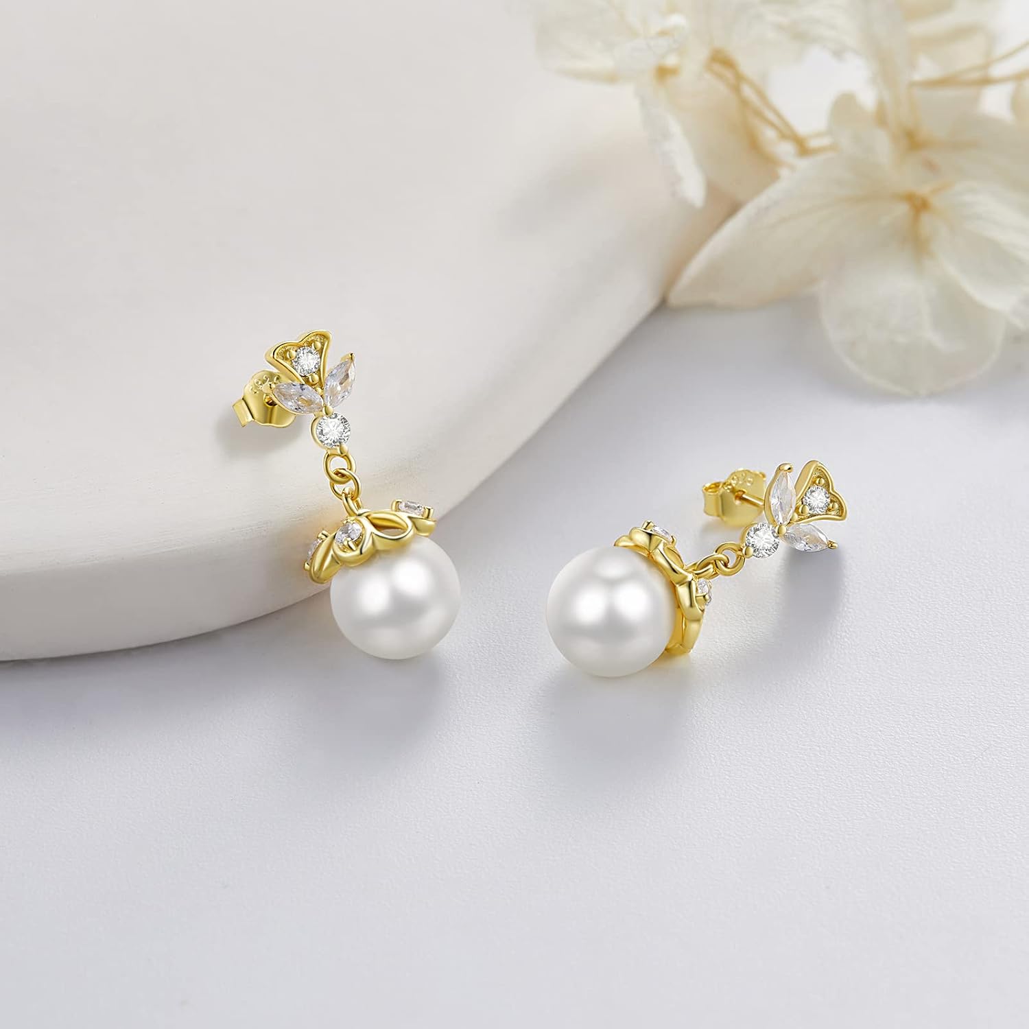 AENEAS Valentines Day Gifts for Women Pearl Dangle Drop Earrings for Women Gold Plated Sterling Silver Pearl Dangling Stud Earrings Wedding Jewelry Anniversary Christmas Birthday Gift for Wife Her Mom - Image 2