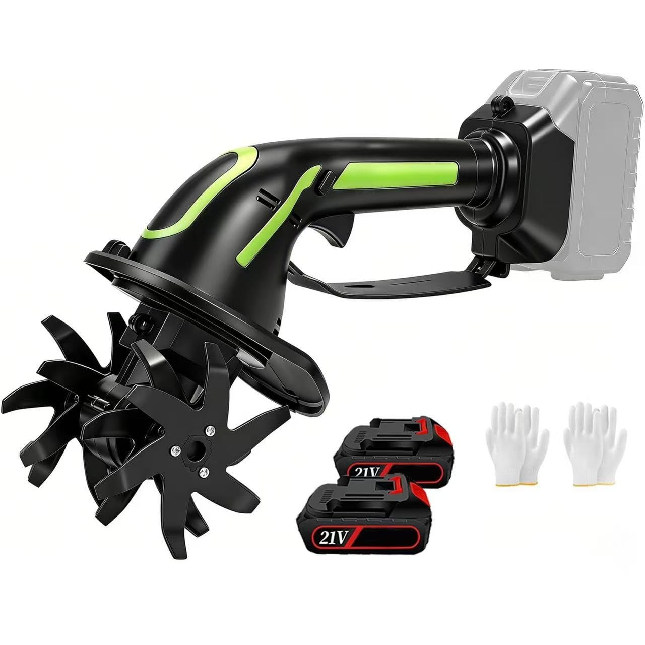 Mini motozappa a batteria, motozappa elettrica da giardino 21 V con larghezza e profondità di lavorazione di 10 cm, lame posteriori temprate, blocco di sicurezza integrato(A)