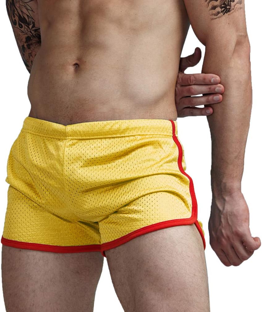 AIMPACT Mens Running Shorts Casual Sports Pants Workout Shorts for Men（AC11YellowXXXL）