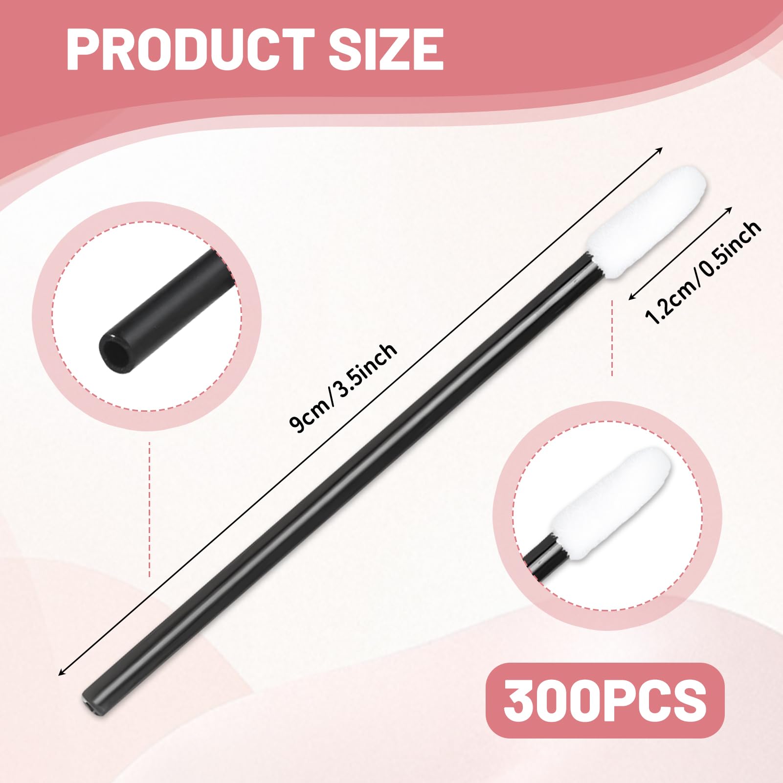 300 Pinceles Labiales, Aplicadores de Lápiz Labial Desechables, Herramienta de Belleza para Labios, Ojos y Maquillaje (Negro)