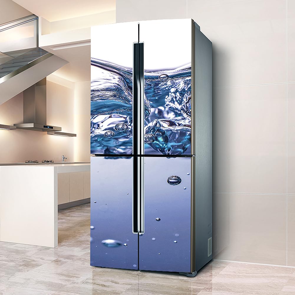 VHcgCGJ Fridge magnet, Full Covering Door Fridge Covers Skins Wall Stickers for Kitchen Decal, Water Droplet Blue(L: 100x180 cm)