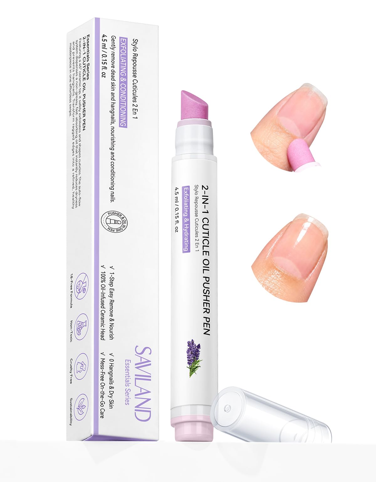 SAVILAND 2-in-1 Cuticle Oil Pusher Pen Ceramic Tip for Dry Cuticle Repair purlple
