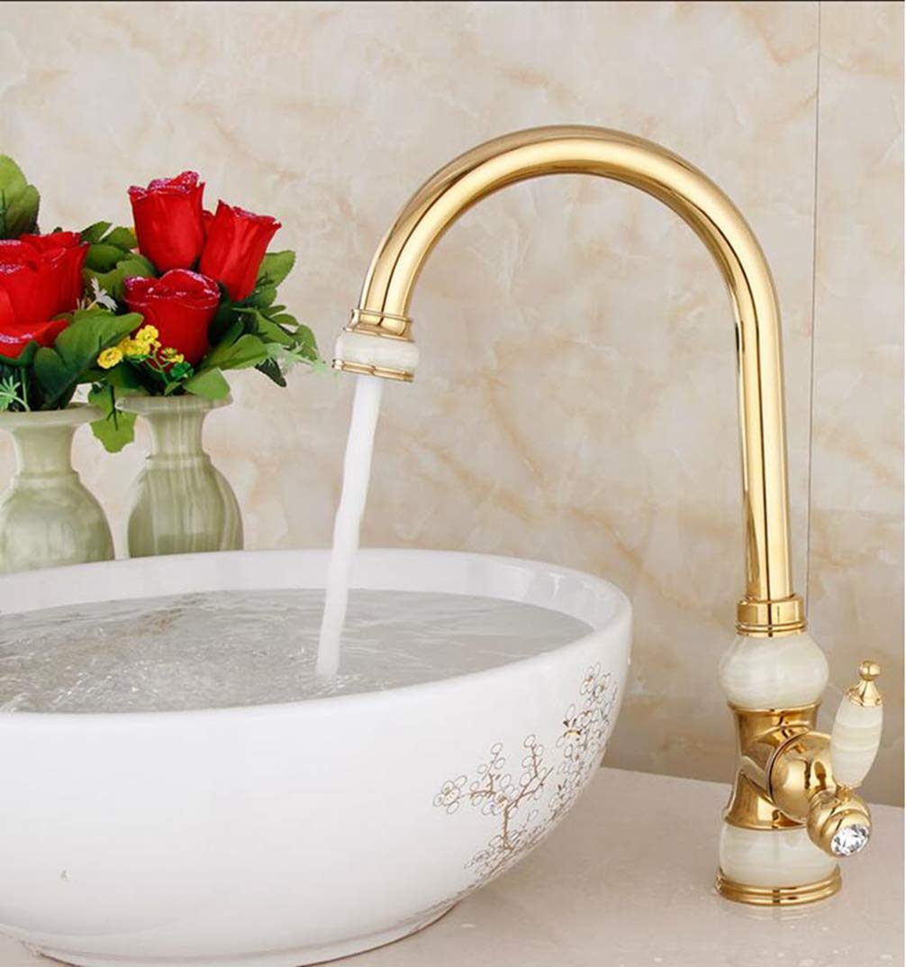 ZYCHSJXA Brass Kitchen Tap Jade Material Faucet Single Handle Gold Finish Basin Sink Mixers Taps