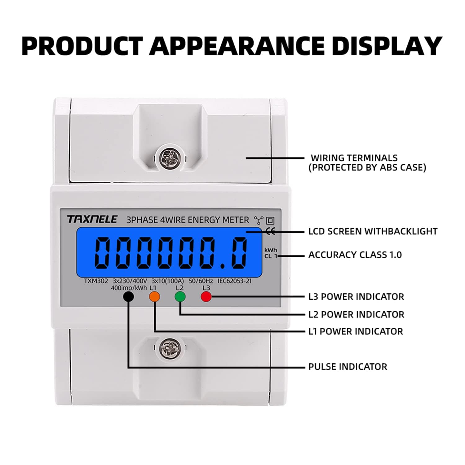 Digitaler Stromzähler, DIN-Schienen-Montage, dreiphasiger Stromzähler, vier Drähte, Wattmeter, Stromverbrauch, elektronisch, Wattmeter kWh 100 A AC 50 Hz 60 Hz LCD-Hintergrundbeleuchtung 380 V
