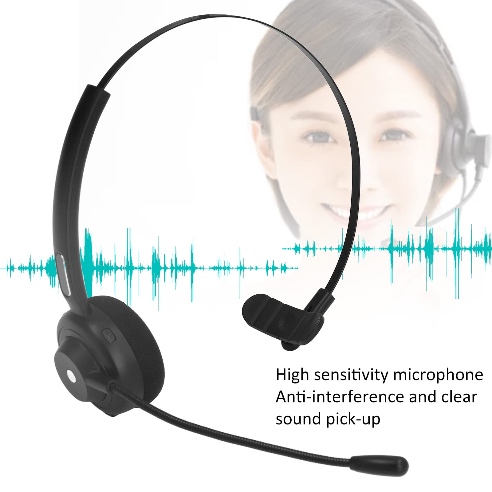 Zestaw Słuchawkowy Call Center, Bezprzewodowy Zestaw Słuchawkowy Bluetooth 5.1, Mikrofon z Redukcją Szumów na Jedno Ucho do Call Center, Klasa Online