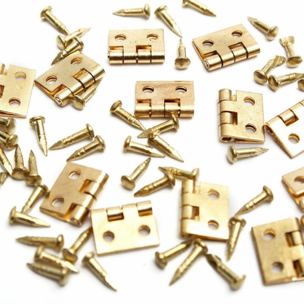 50 Pieces mini Metal Hinges and 200 Pieces Micro Tiny Screws for Dollhouse Door Cabinet Crafts Wooden Jewelry Box Outdoor Decor, 8x10mm (Metal)
