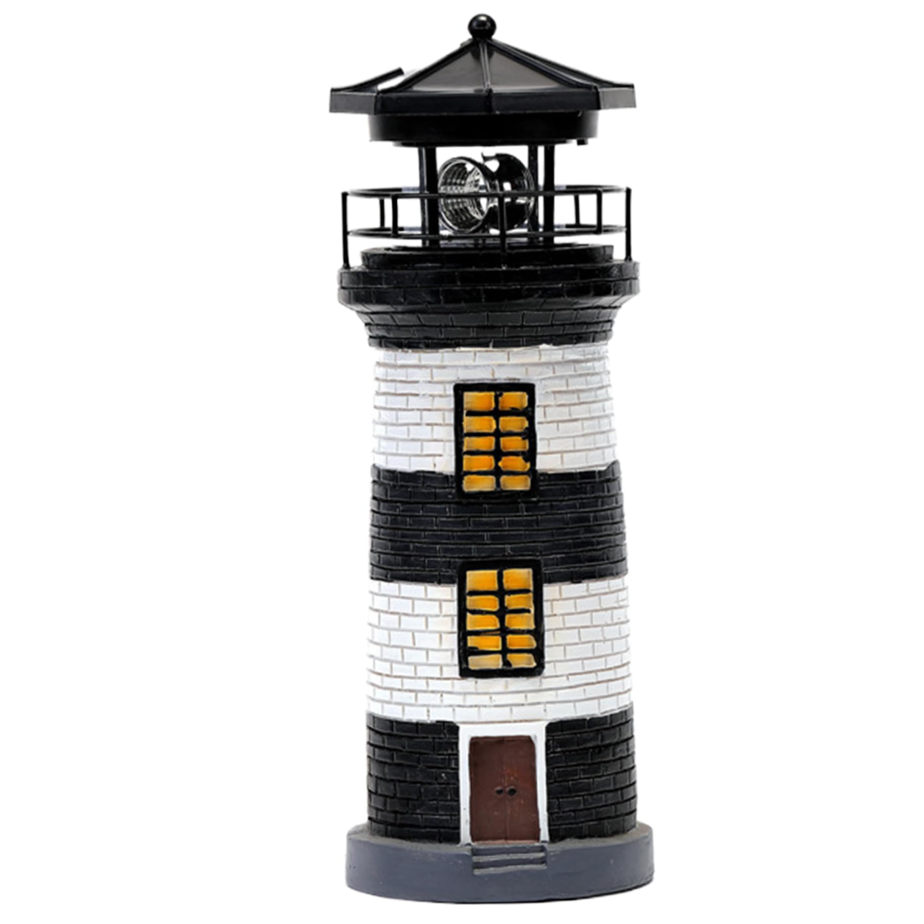 Vistnale Lighthouse Decor|Lighthouse Solar Light 11" Tall IP44 Waterproof Resin Lamp with 360 Degree Rotating LED Style Solar Light Black and White