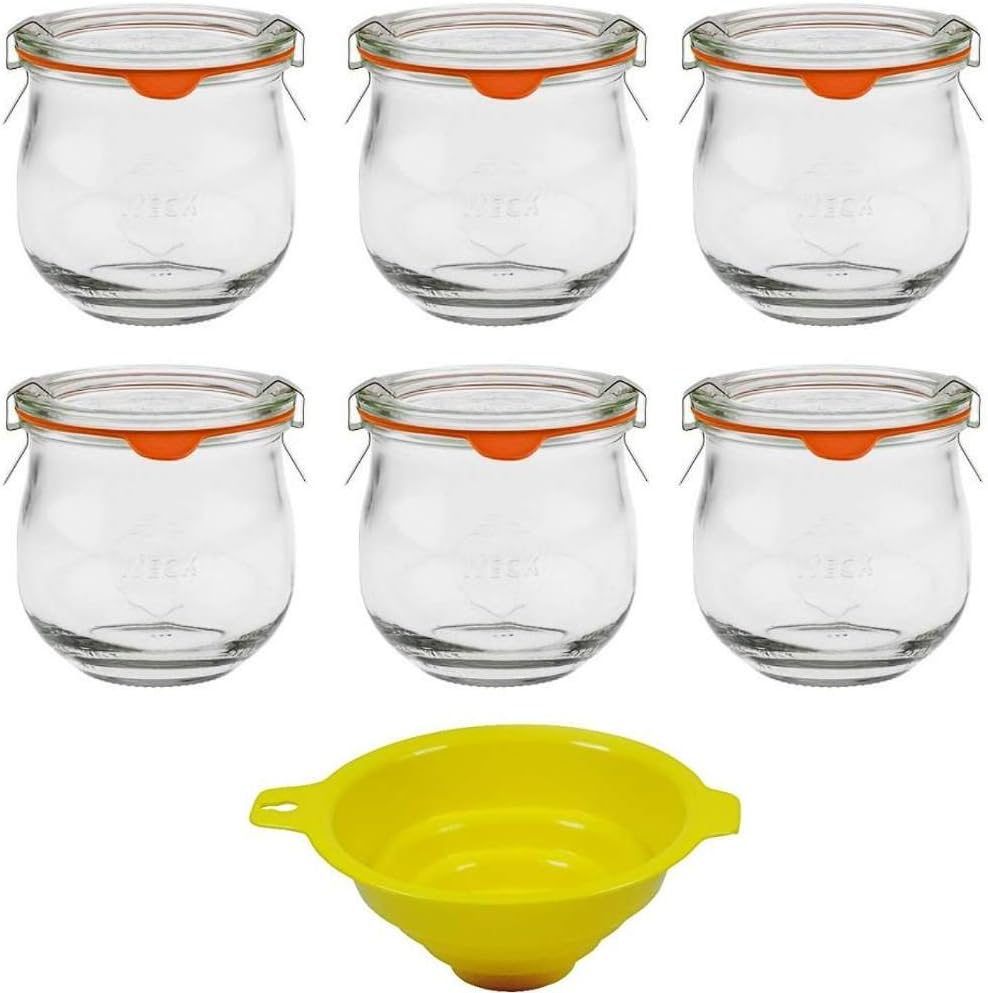 Viva-Haushaltswaren Gabriele Hesse e.K. Round Edge Jars 370 ml with Accessories Set of 6 Tulip Shape