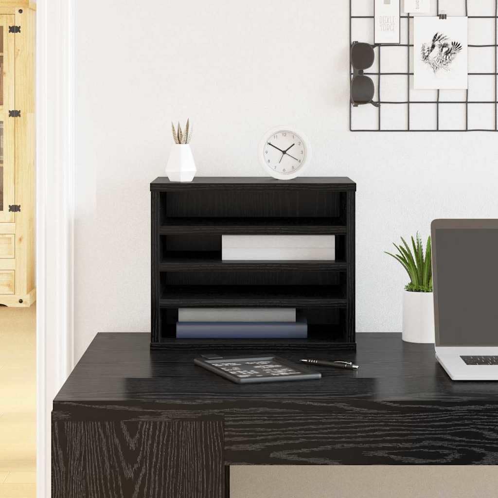 Organizador de escritorio de madera de roble negro, 36 x 26 x 29,5 cm, estante con compartimento para oficina, documentos, archivos, carpetas, oficina en casa para el orden en el lugar de