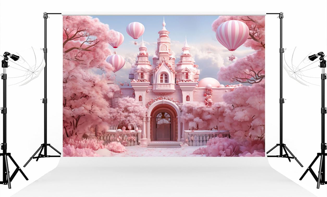 Kate 7×5ft (2.2×1.5m) Pink Castle Balloon Photo Backdrop Tree Deco Photography Background for Photographer Studio Props