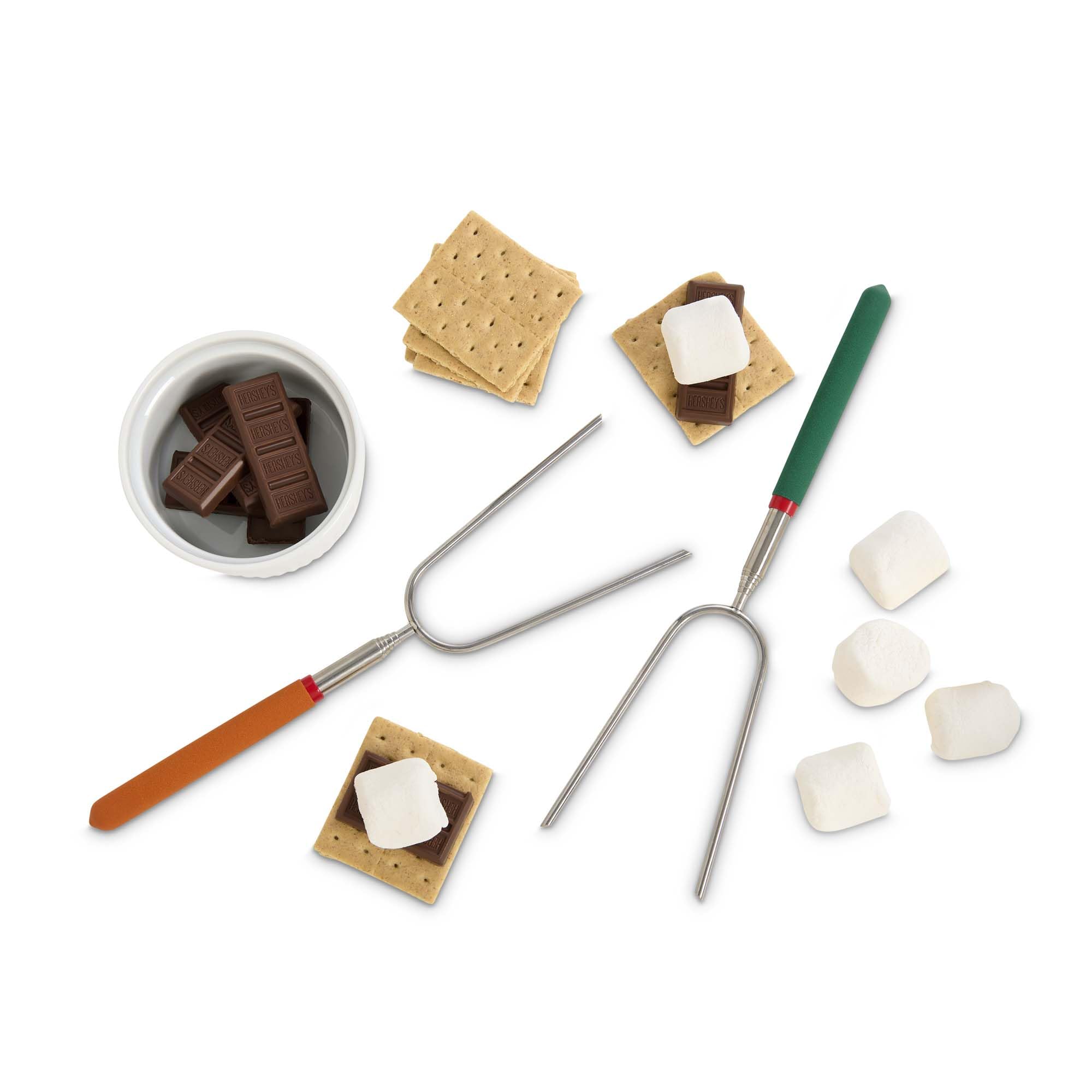 HIC Kitchen Forchette da arrosto estensibili con punte larghe, si estendono fino a 80 cm, set da 6 con custodia