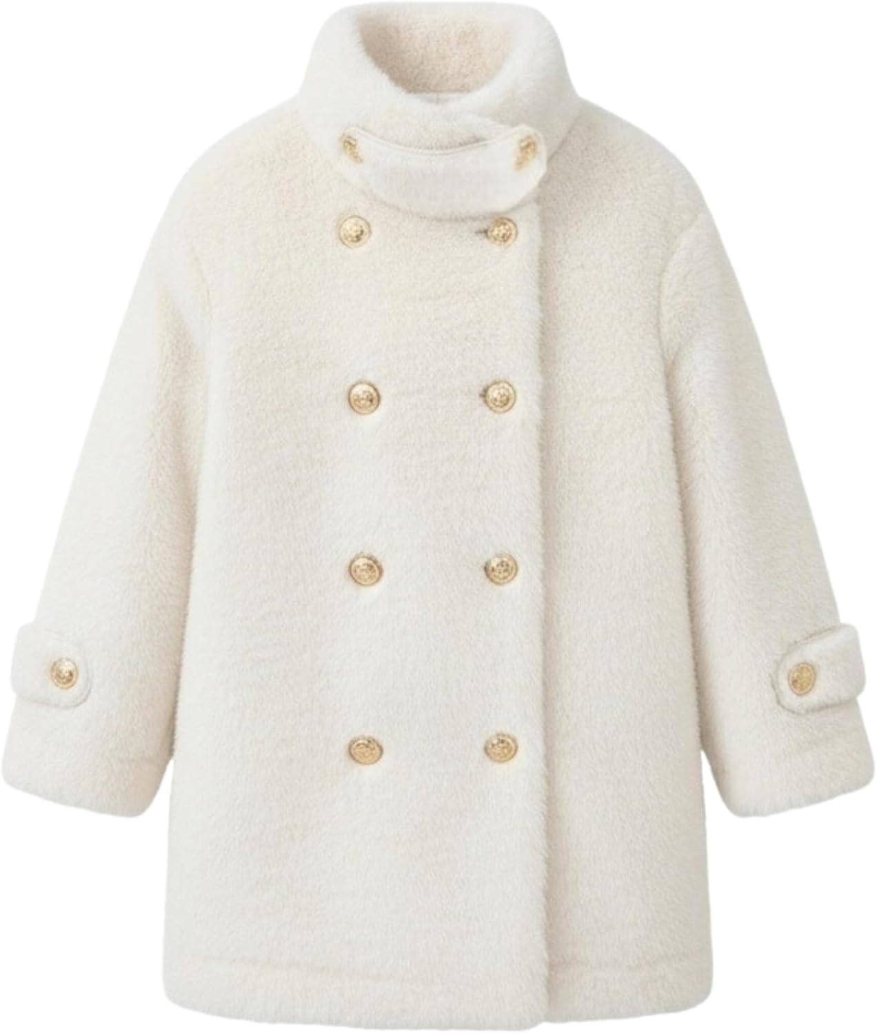 Girls Faux Fur Coat Winter Warm Fluffy Outerwear Button Down Long Sleeve Parka Jacket 3-14 Years 3-4T White - Image 1 of 5