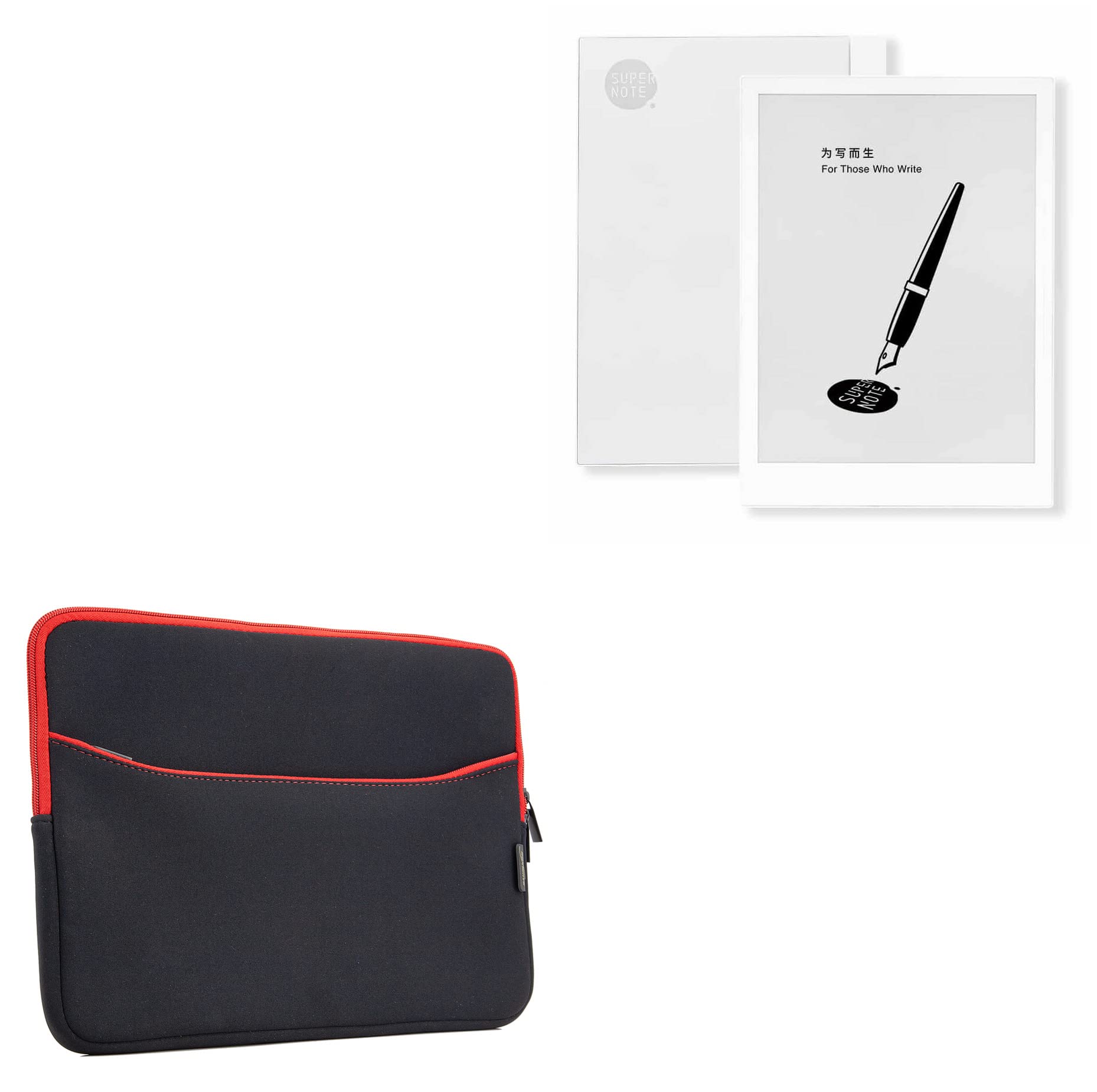 BoxWave Case Compatible with Ratta SuperNote A5 - SoftSuit with Pocket, Soft Pouch Neoprene Cover Sleeve Zipper Pocket - Jet Black with Red Trim