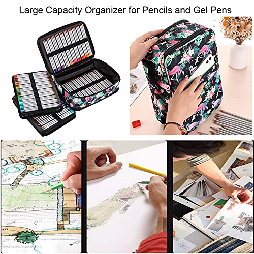 Btsky Colored Pencil Case 300 Slots Pen Pencil Bag Organizer High Capacity Pens Holder With Double Zippers Multilayer Holder For Crayola Colored Pencils Watercolor Pens & Gel Pens Black Flamigo #TOP2
