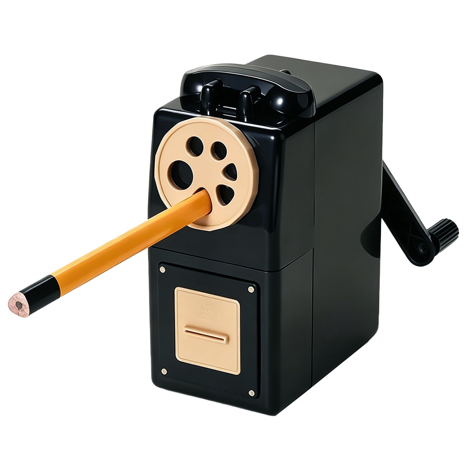 Manual Pencil Sharpener for Coloured Pencils - Professional Mechanical Crank Sharpener with 5 Adjustable Sharpness Settings, for 6-12mm Pencils, Large Shavings Box for School, Office, Home (Black)