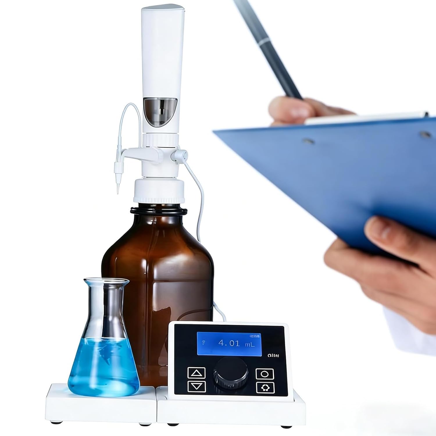 Elektronischer Flaschenspender, einstellbares Volumen 0,01-99,99 ml, Polypropylen-Bürette mit 16 Gangeinstellungen, ideal für Laborgebrauch