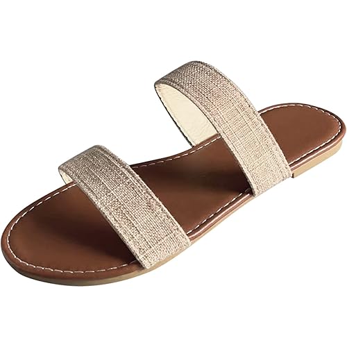 Ladies Fashion Summer Solid Color Linen Cloth Open Toe Flat Bottom Slippers Super Soft Slippers for Women