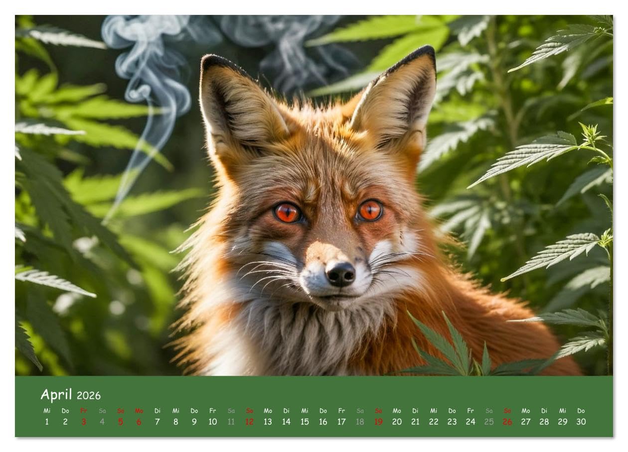 Tiere auf Gras - Der verrückte Cannabis-Kalender voller bekiffter Tiere (hochwertiger Premium Wandkalender 2026 DIN A2 quer), Kunstdruck in Hochglanz: ... Motiven fürs ganze Jahr. (CALVENDO Tiere)