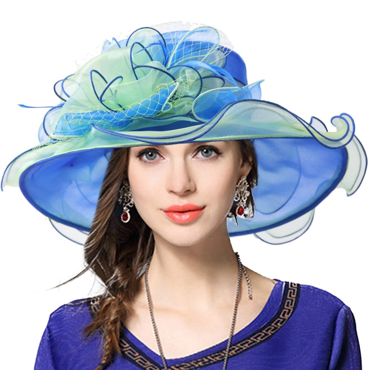 JESSE · RENAWomen's Church Derby Dress Fascinator Bridal Cap British Tea Party Wedding Hat (Two-tone-Blue)