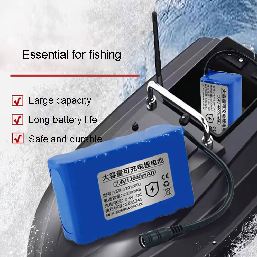 Bateau de pêche télécommandé RC, Batterie de 7,4 V, 12 000 mAh, 4 000 mAh, 6 000 mAh, Remplacement de Batterie au Lithium pour Bateau de pêche, Accessoires