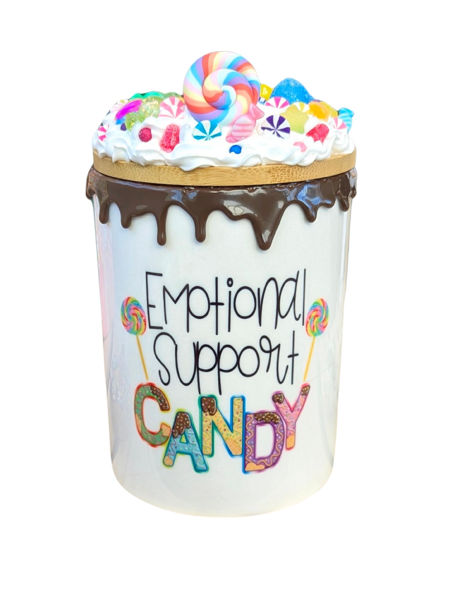 Ceramic Candy Jar with Fake Frosting Lid and Chocolate Drip