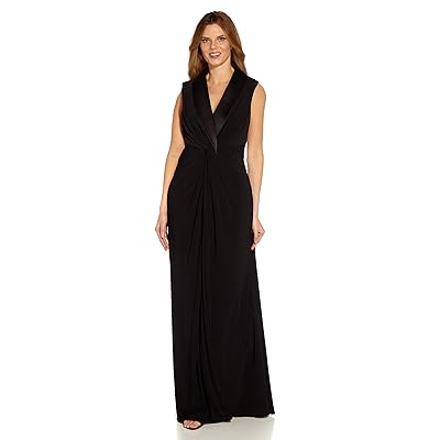 Adrianna Papell Sleeveless Twist Front Stretch Jersey Tuxedo Gown Women