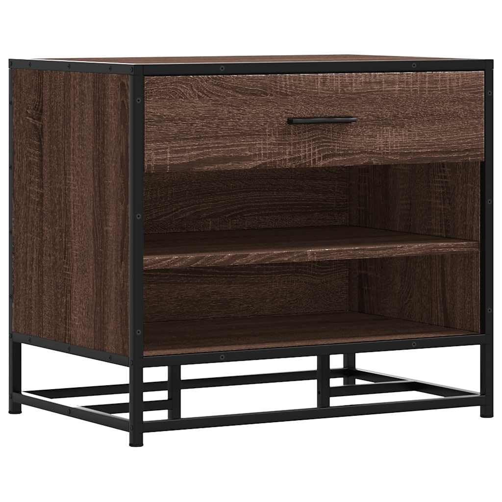 Banc en bois et métal aspect chêne marron pour couloir