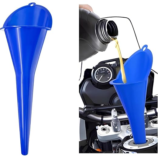 Long-Neck Oil Funnel for Automotive – Multi-Function Plastic Funnel for Oil, Gas & Lubricants – Universal Car Accessory (Blue (1-Pack))