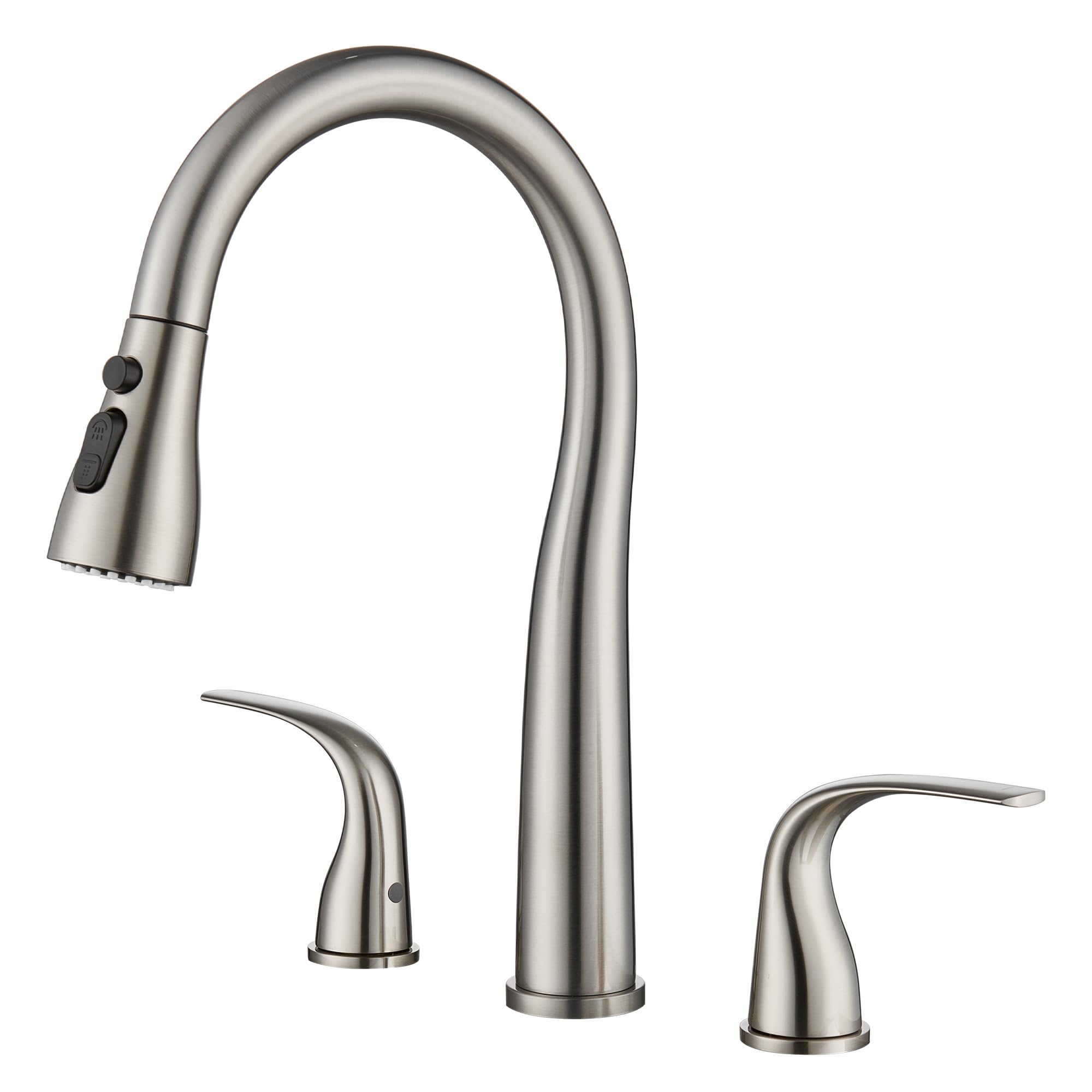 TIORIY 3 Hole Kitchen Faucet with Pull Down Sprayer, Brushed Nickel