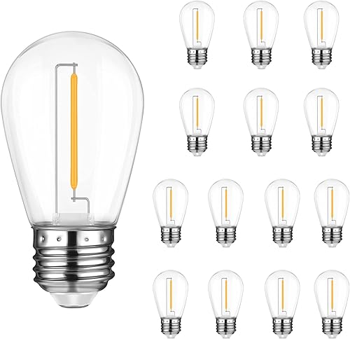 Paquete de 15 bombillas LED S14, bombillas de repuesto para luces de cadena de exteriores, bombillas Edison inastillables de 1 W, 80 lúmenes,