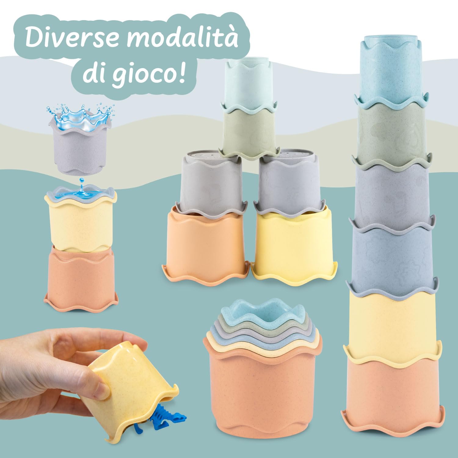Science4you Bicchieri Impilabili Neonato 3 in 1 – Gioco Impilabile con 6 Bicchieri, Bagno Spiaggia Interno, 6 9 12 Mesi+