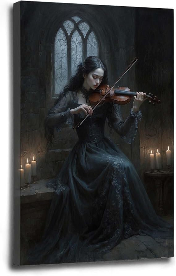 Dark Gothic Style Art Poster Print Woman with Violin Oil