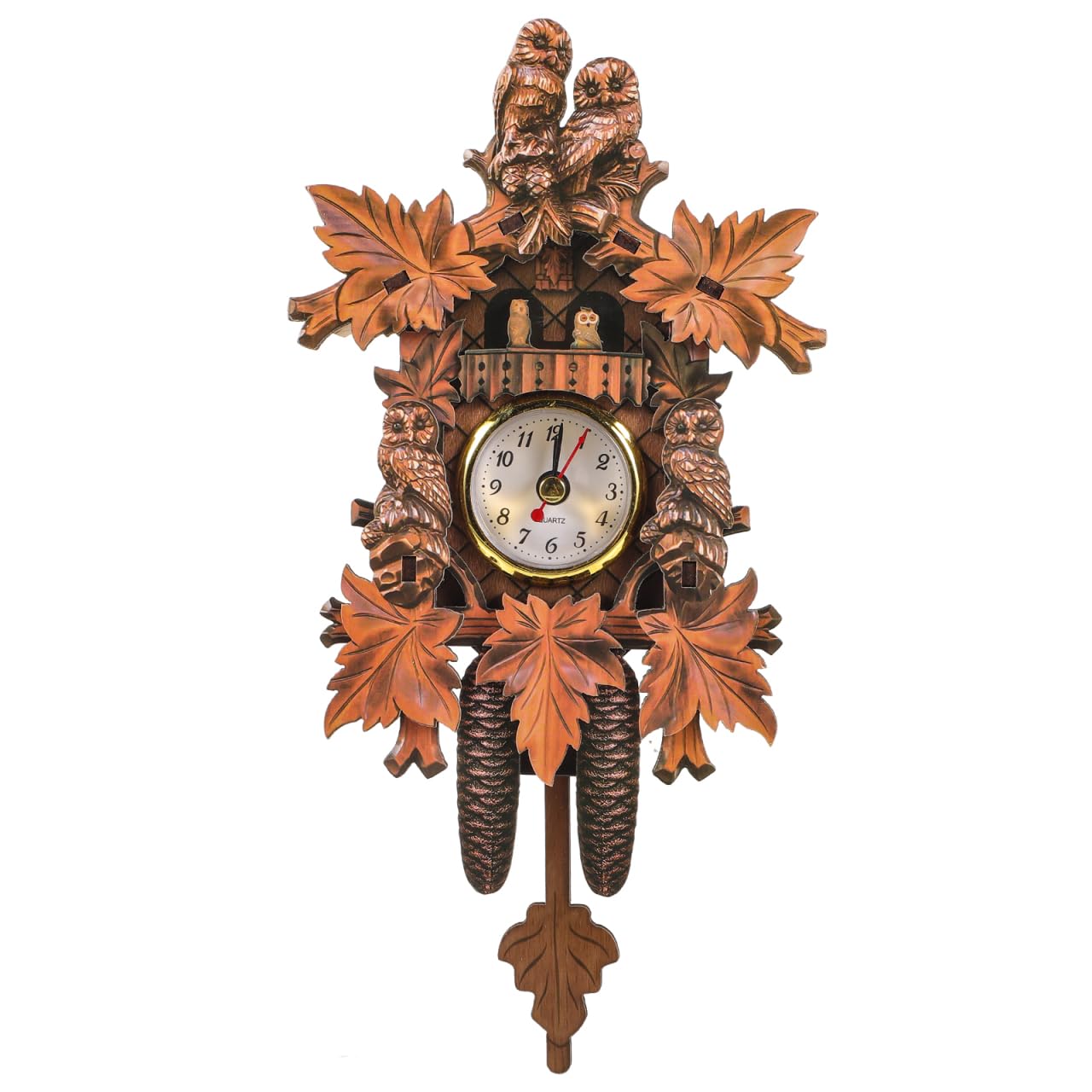 HOMSFOU Retro Decor Cuckoo Clock Wooden Pendulum Wall Clock Owl Vintage Chiming Clock Battery Operated Hanging Watches Timed Alarm Reminder for Bedroom Living Room Office Decoration