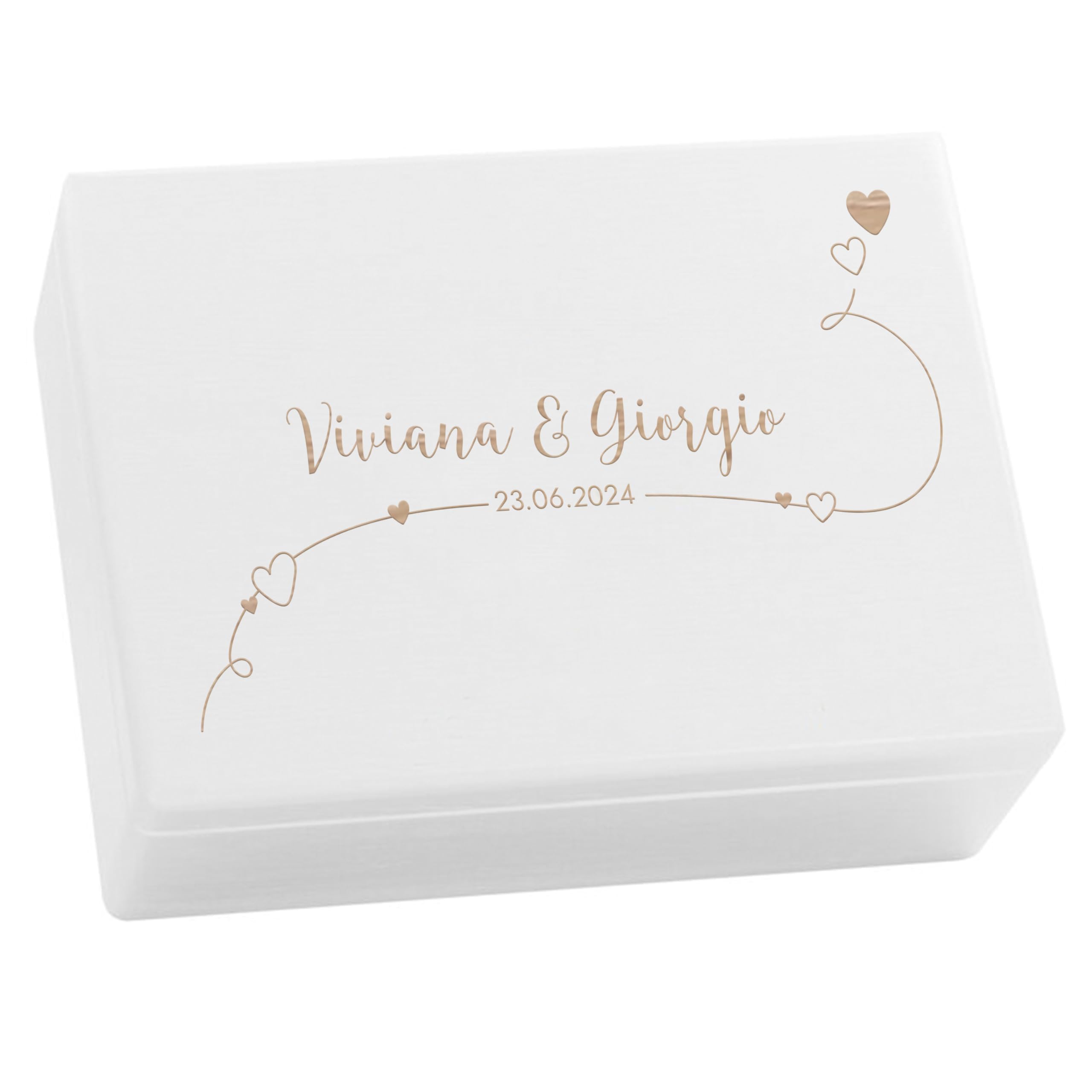 LAUBLUST Scatola dei ricordi di nozze personalizzata | Scatola di legno con coperchio inciso - Amanti | Regali per gli sposi - FSC® (Bianco senza chiusura, ca. 40 x 30 x 14 cm | L)