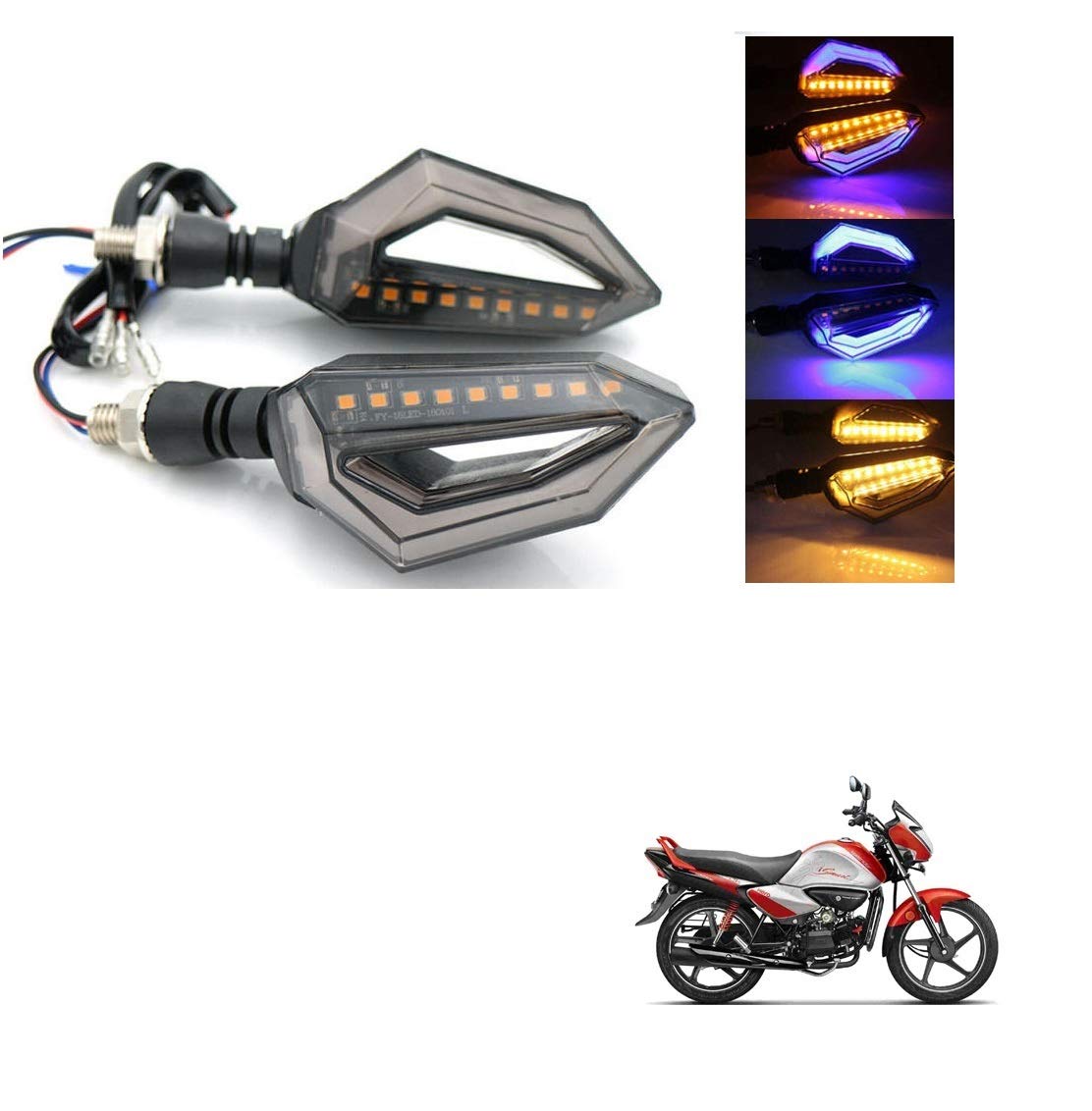Kozdiko 4 Pcs D Shaped Bike 9 LED Turn Signal Lights Blinker Front