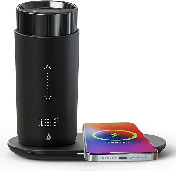 LEGARDLILIU Temperature Control Heated Coffee Mug Smart Self Heating Travel Mug 12 Oz App Controlled Warmer Mug 4-10 Hour LED Display Keep Coffee Hot All Day Fast Wireless Charger Base Iron Black