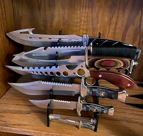 Miniatura 5 de Soporte de exhibición de cuchillos de acrílico, con capacidad para 6 cuchillos de bolsillo, transparentenegro, 14 x 15 x 8.4 pulgadas, adecuado para