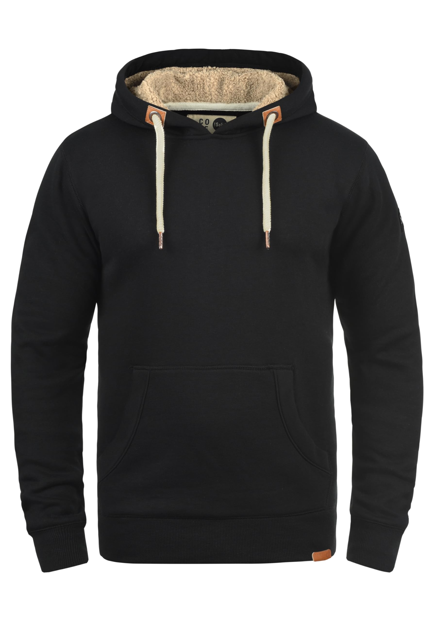 Solid Men's Schwarz Mit Teddy-Futter Triphood Pile Hoodie Hooded Sweatshirt Jumper With Teddy Fleece With Hood, Size:l, Colour:black Pil (P9000)