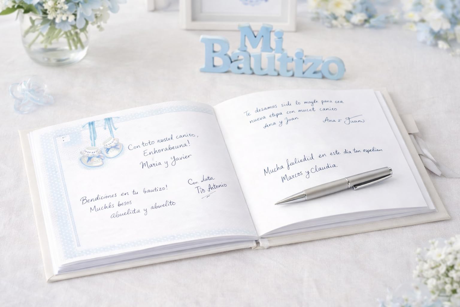 Libro de firmas bautizo bebé niño mas porta móviles con foto personalizable. Libro para recordar los momentos más bellos de un día especial y único