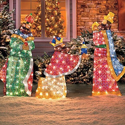Knlstore Set Of 3 Lighted Wisemen Shimmering Nativity Scene Set Tinsel Sequin Fabric Pvc Metal Frame Stake Christmas Holiday Decor Clear Lights Outdoor Yard Decoration Display Buy Online In Guatemala At Guatemala Desertcart Com