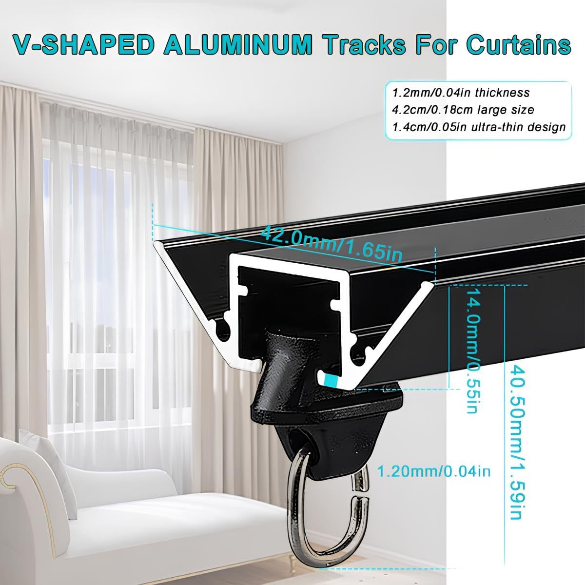 Rail de Rideau de Plafond en V, Tringle à Rideau Aluminium Robuste