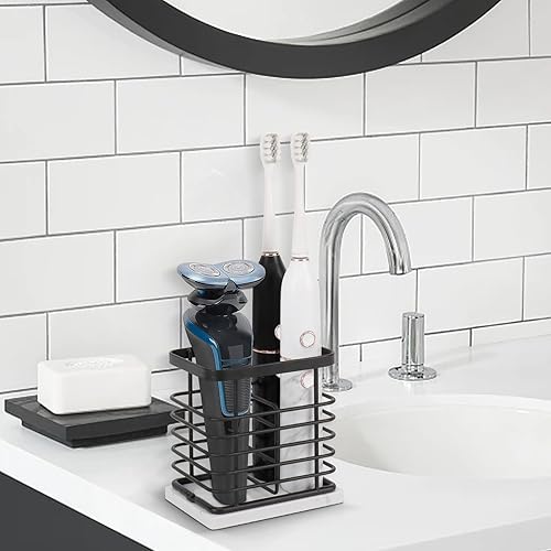 Miniatura 6 de HarJue Soporte para cepillos de dientes, lujoso soporte de metal para pasta de dientes para baño, diseño calado de múltiples ranuras, accesorio de