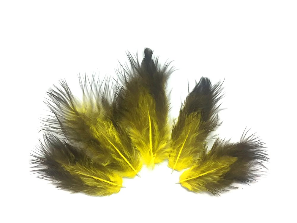 Moonlight Feather | USA SELLER Craft - 1 Dozen - Solid Yellow and Black Rooster Chickabou Fluff