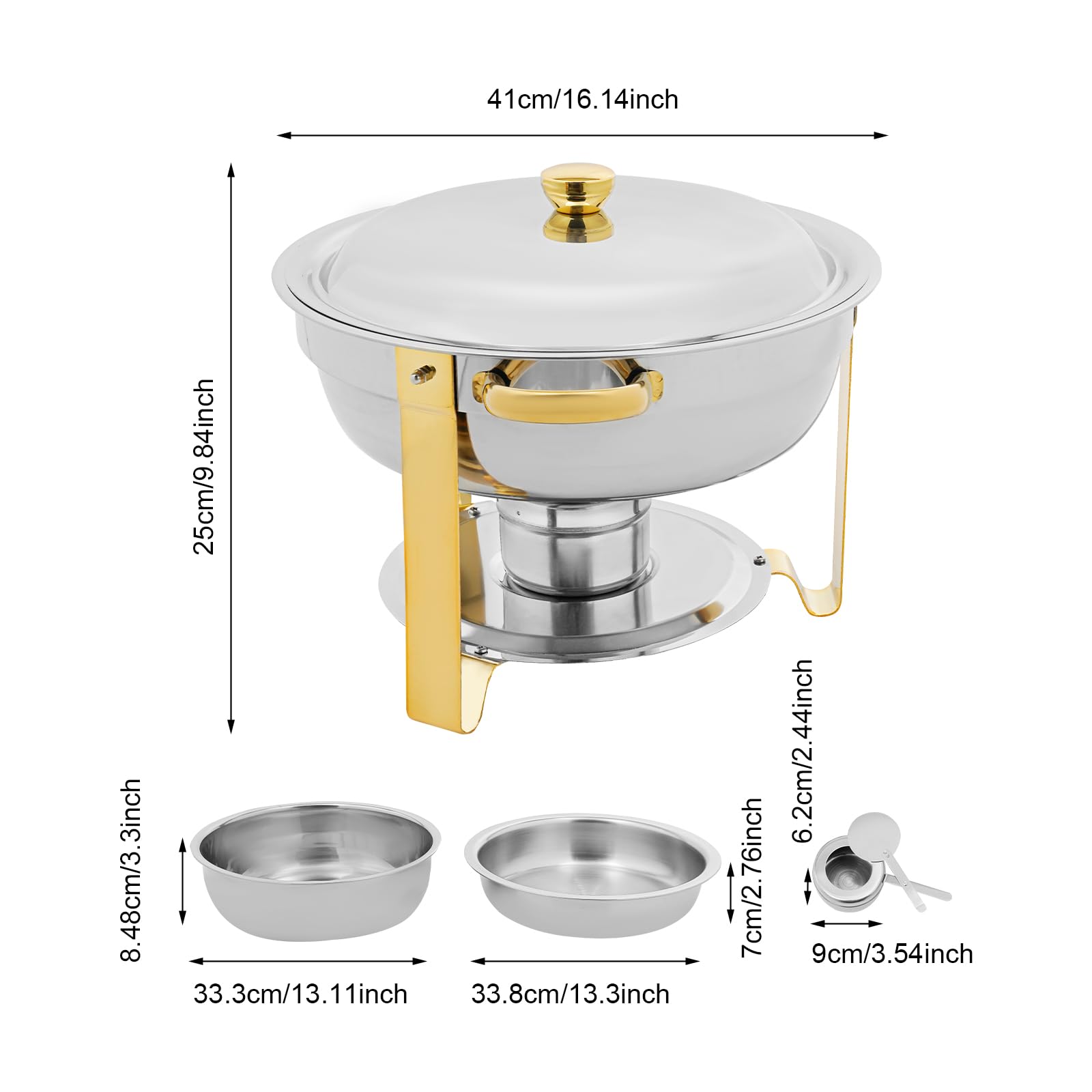 Set da 4,5 l Chafing Dish Buffet in acciaio inox, contenitore termico rotondo, per catering, buffet e feste (oro/set da 2)