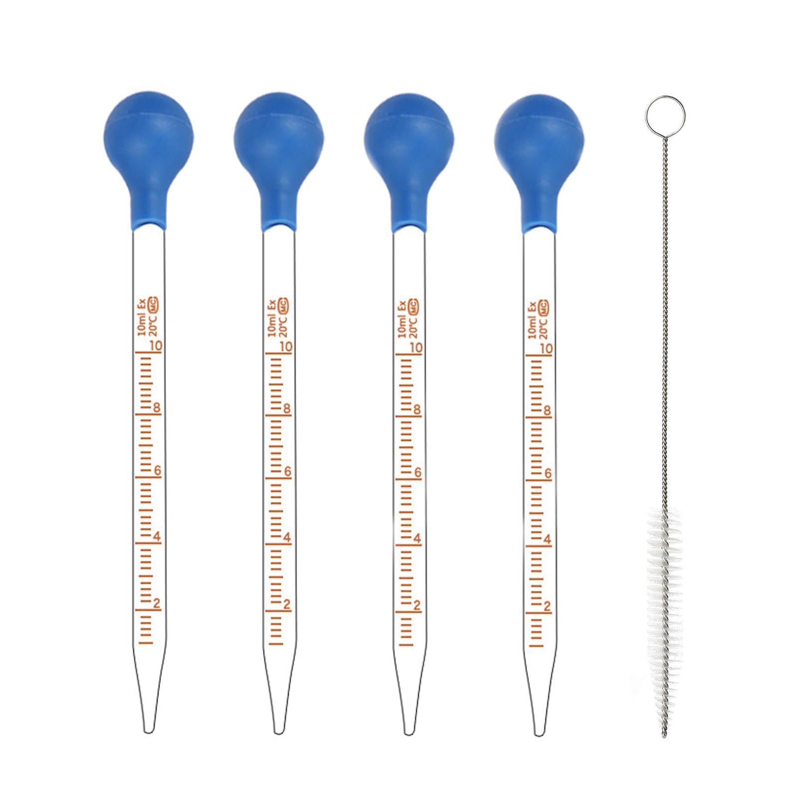 BYTLEOUTJ 10ml Glass Pipettes Dropper 4 Pcs Lab Graduated Dropper for Liquid Essential Oil, Glass Transfer Pipette with Rubber Bulb and Cleaning Brush with Cleaning Brush