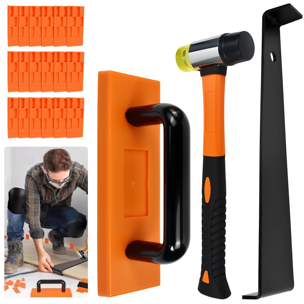 Kit de Instalación de Suelo Laminado - 43 PCS Herramientas para Suelo Laminado Incluye Martillo de Goma, Palanca de Extracción y Cuñas Separadoras - Kit Instalacion paraSuelo Vinilico Click